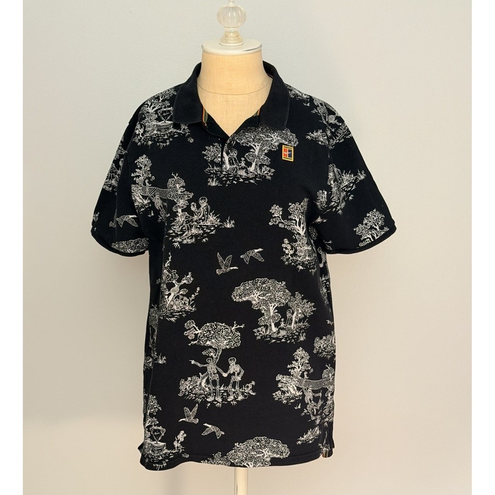 Nike Andre Agassi Polo Shirt M Men's Black Short Sleeve Skeleton Tennis